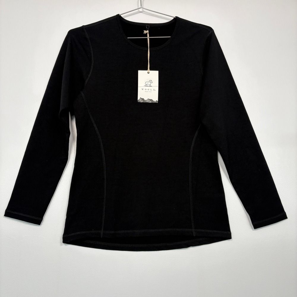 Woolx Womens Riley BaseLayer Top M Black Merino Wool LongSleeve Cold Weather NWT